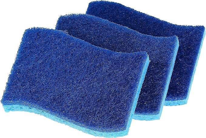 Superio Non-Scratch Cellulose Sponge Kitchen Scrub Sponges with Scouring Pad Set, Good for Non-Stick Cookware Frying Pan, Pot, Counter Top, Sink Scrubbing, Kitchen Scrubbers, Pack of 3, Blue