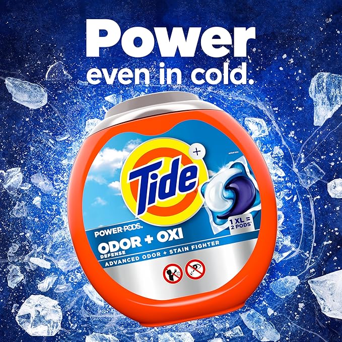Tide Odor Defense + Oxi Laundry Detergent Pacs, Original Scent, 32 Count, Advanced Odor + Stain Fighter