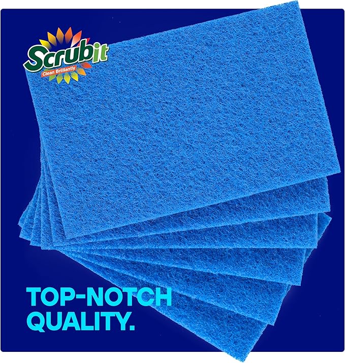 SCRUBIT Scouring Pad 24 Pack - Heavy Duty Scrub Pads for Cleaning Dishes - Non-Scratch Reusable Scrubbing - Blue