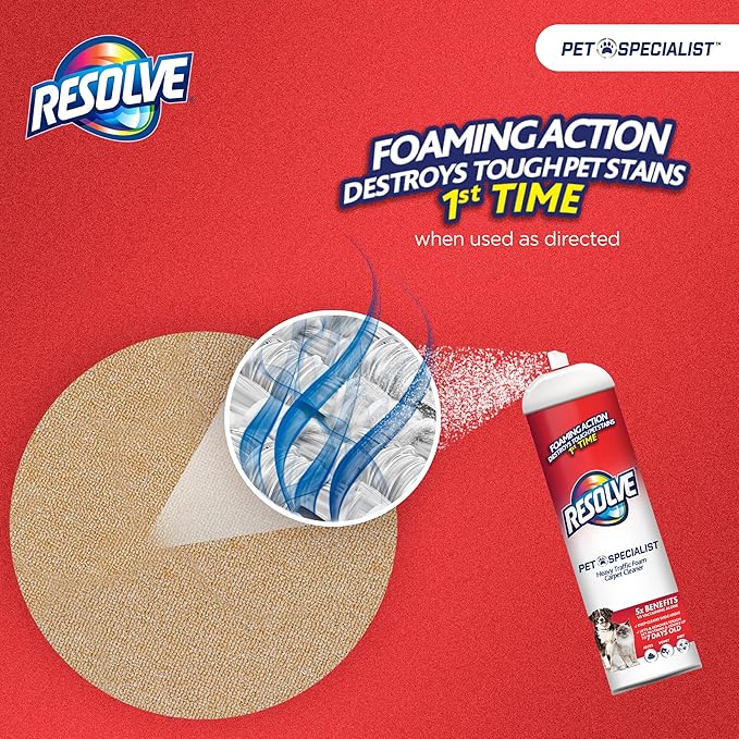 Resolve Pet Specialist Easy Clean Brushing Kit includes High Traffic Foam Carpet Cleaner, Pet Stain and Odor Remover, 22oz