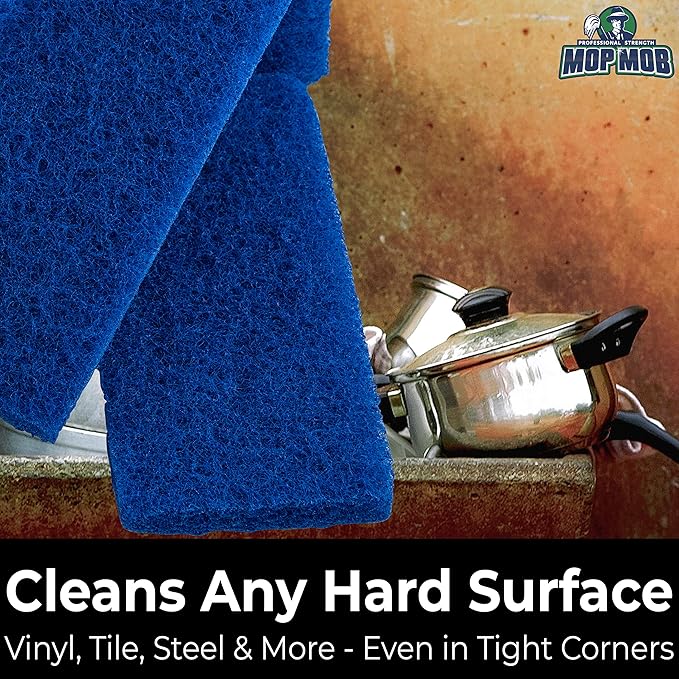 Medium Duty XL Blue Scouring Pad 5 Pack. 10 x 4.5in Large Multipurpose Nylon Scrubbing Sponges. Clean Kitchens, Bathrooms, Counters and Floors to Erase Grime and Make Surfaces Sparkle